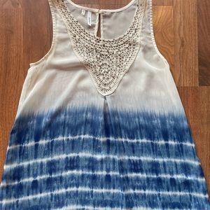 WOMENS‎ Blue White TIE DYE DIE SLEEVELESS TANK TOP SHEER OMBRE Studio Y Sz Small